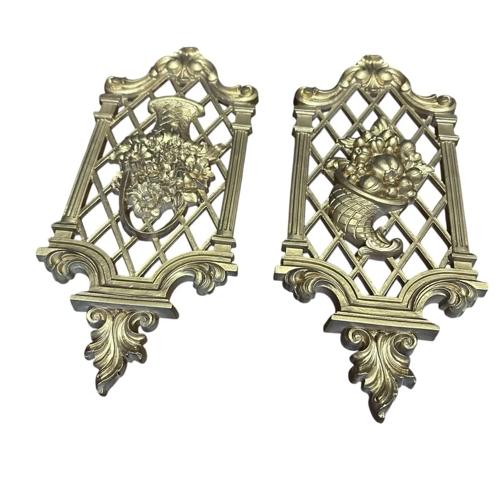 Vintage 1971 Dart Gold Wall Plaques Hollywood Regency Set of‎ 4